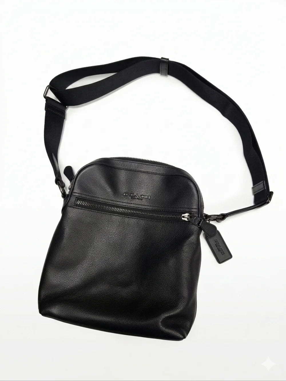 Coach Houston Flight Bag Black Leather Gunmetal Messenger Crossbody Bag
